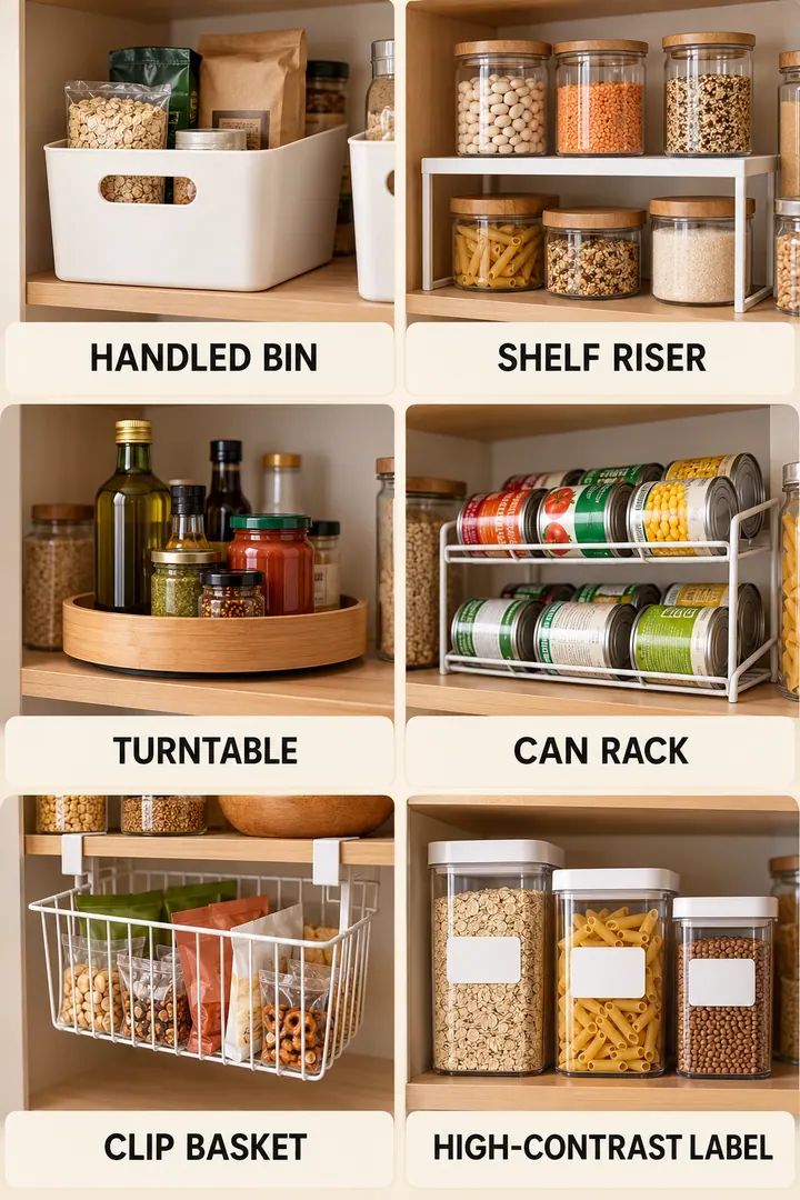 Budget Decor Catalog of small pantry organizers in Kitchen showing use visibility and reach tools sized to the cabinet.
