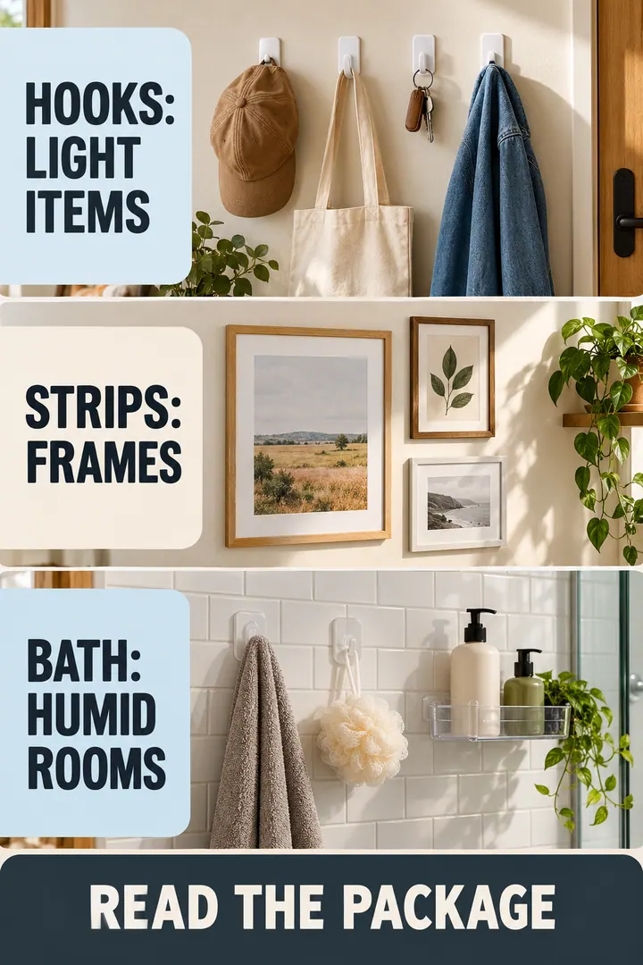 Budget Decor Catalog of damage free wall hooks in Whole home showing choose by task surface environment and listed weight.