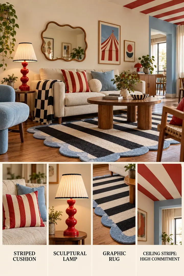 Budget Decor Catalog of fun haus decor accents in Living room showing choose one reversible textile or small sculptural accent.