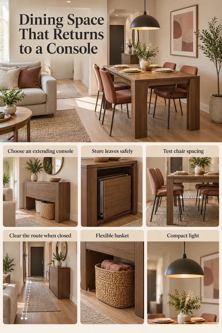 Budget Decor Catalog of console to dining table in Living room showing choose an extending console.