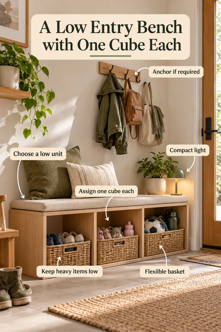 Budget Decor Catalog of low modular cube bench in Entryway showing choose a low unit.