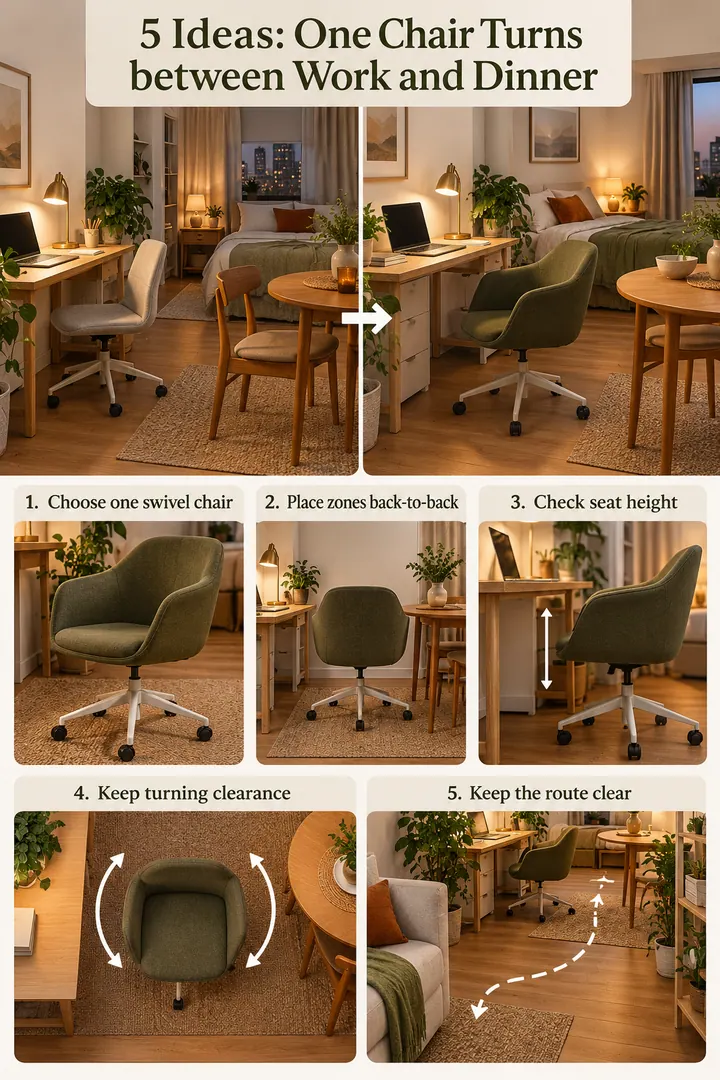 Numbered Ideas Infographic of swivel chair dual zone in Studio showing choose one swivel chair.
