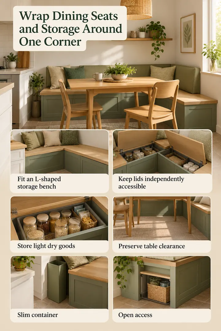 Budget Decor Catalog of storage dining banquette corner in Tiny kitchen dining corner showing fit an l-shaped storage bench.
