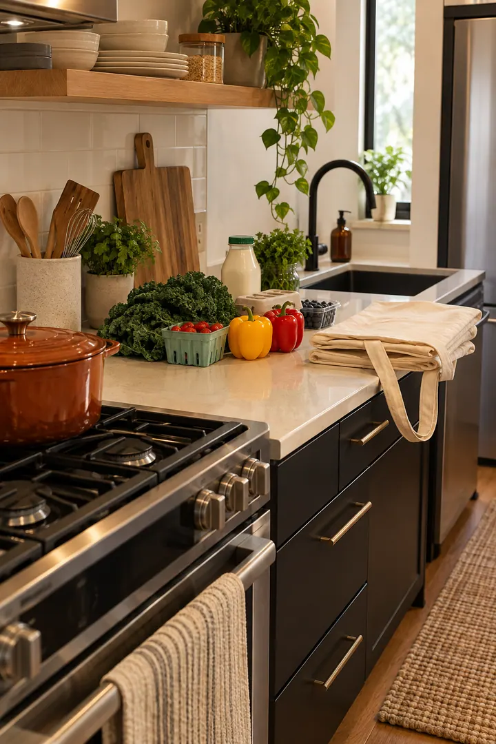 Detail/Lifestyle Photo of small kitchen landing spot in Galley kitchen entrance showing reserve one landing square.