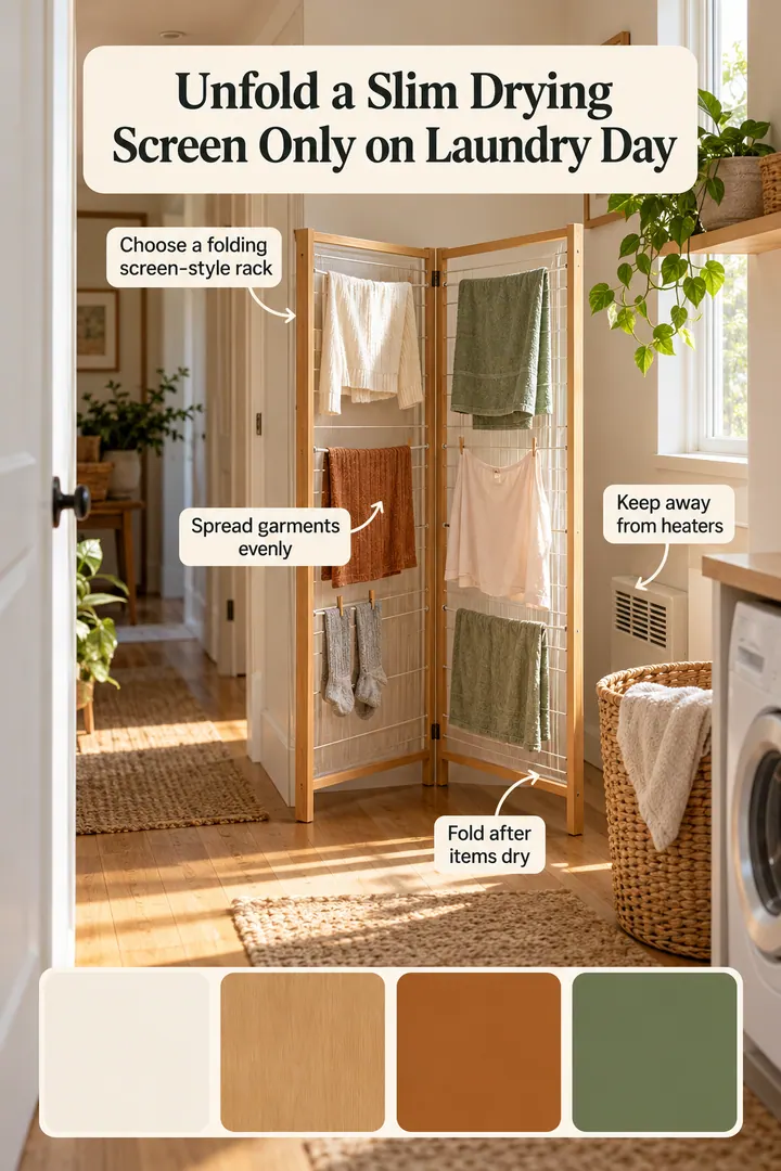Color Palette Guide of folding screen drying rack in Laundry corner showing choose a folding screen-style rack.