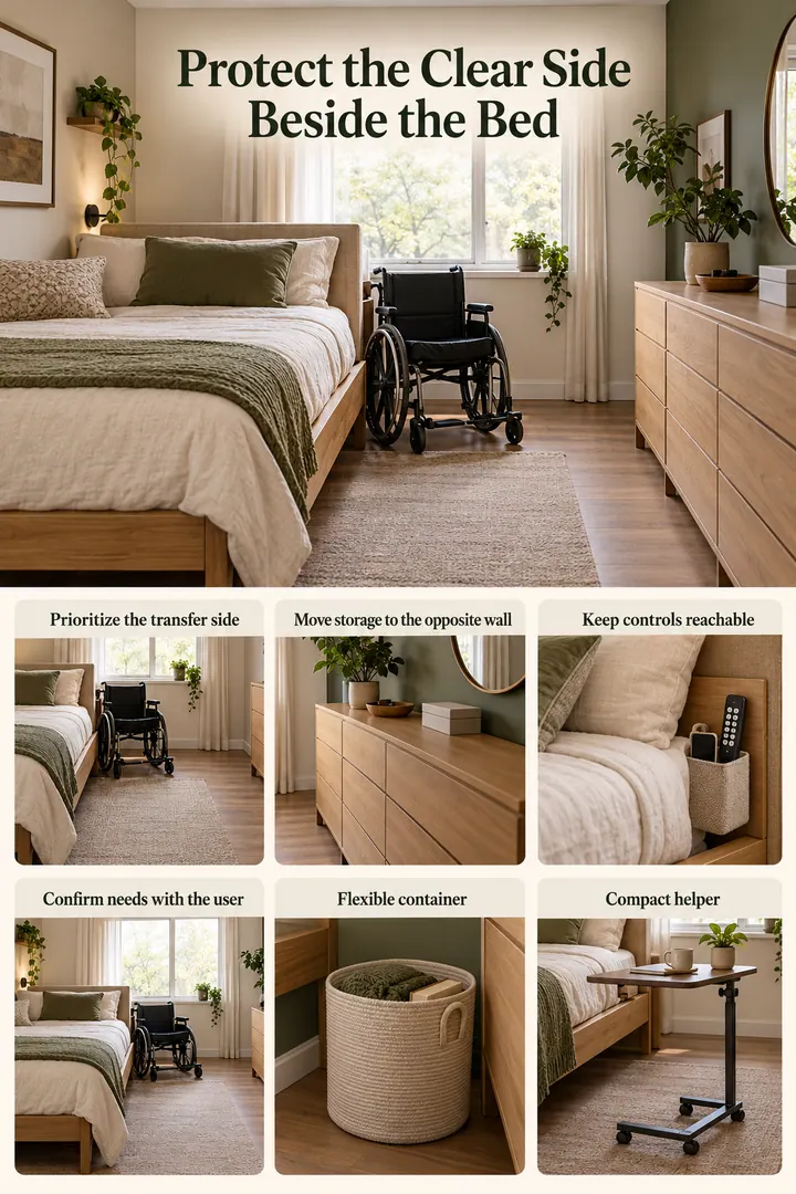 Budget Decor Catalog of bedroom wheelchair transfer side in Compact bedroom showing prioritize the transfer side.