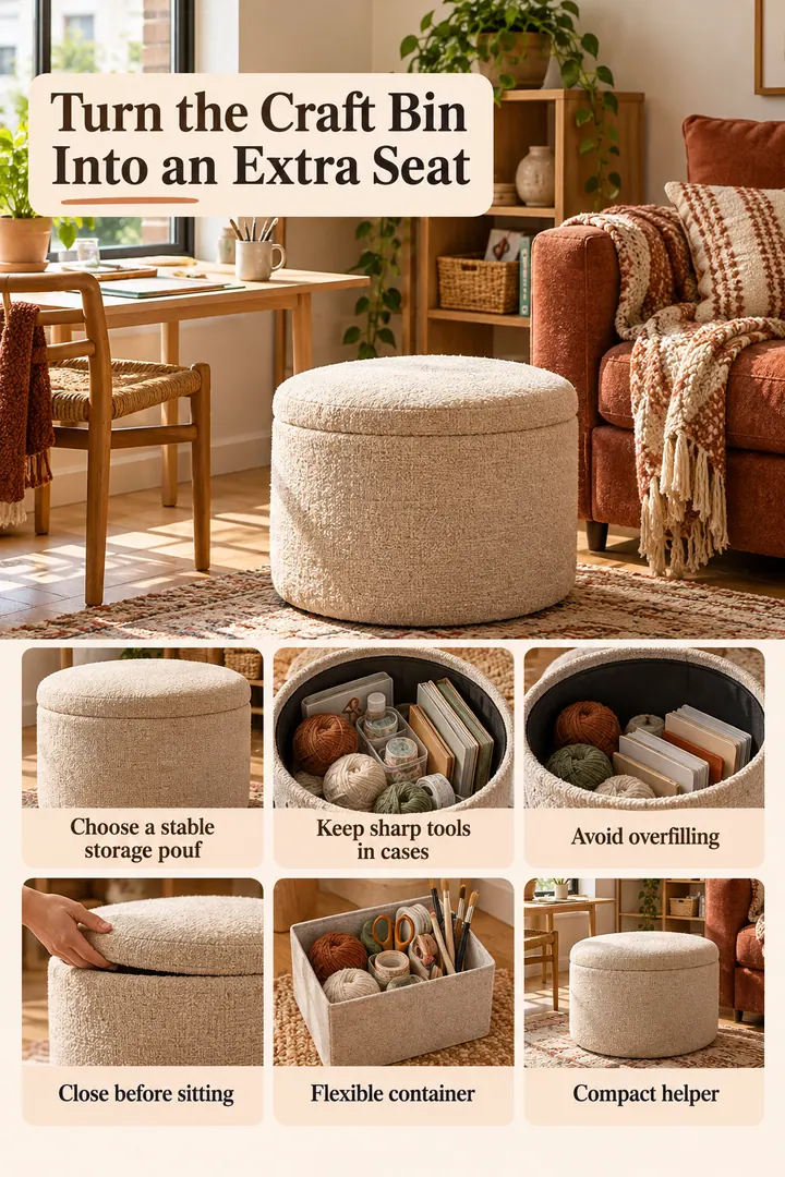 Budget Decor Catalog of storage pouf hobby seat in Living-room craft corner showing choose a stable storage pouf.