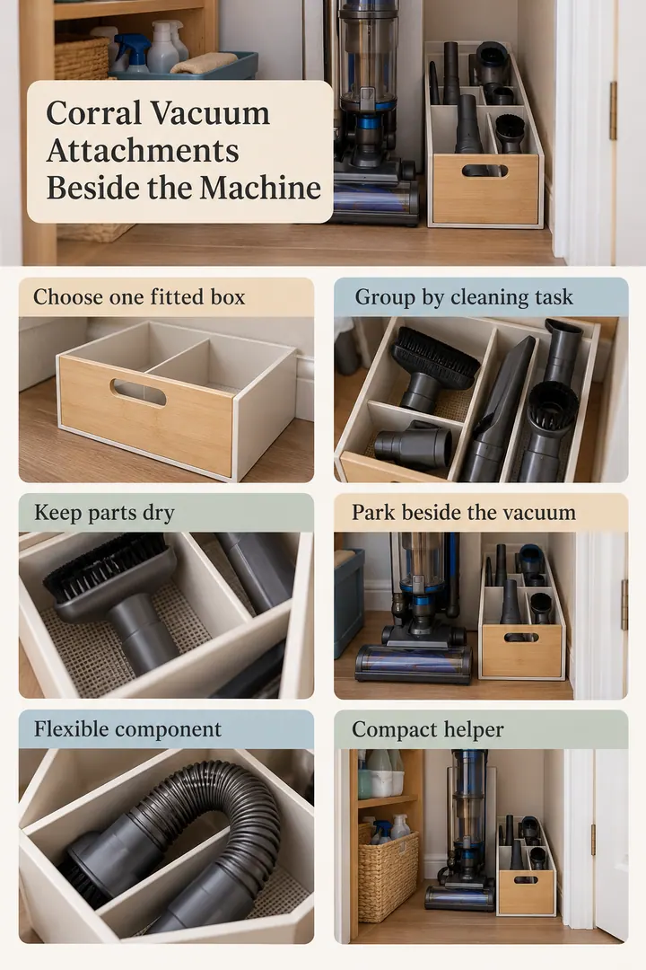 Budget Decor Catalog of vacuum attachment fitted box in Utility closet floor showing choose one fitted box.