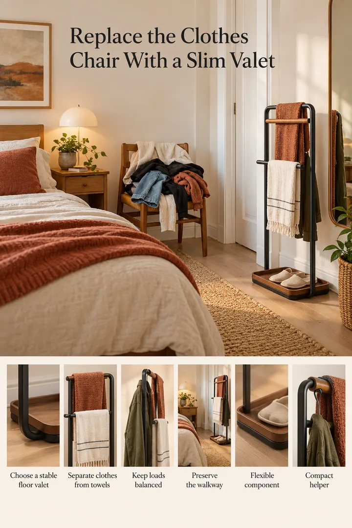 Budget Decor Catalog of freestanding towel valet bedroom in Rental bedroom showing choose a stable floor valet.