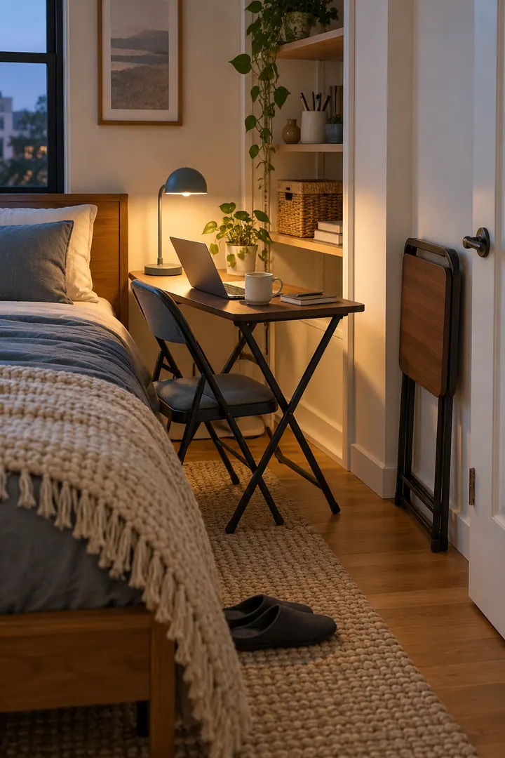 Clean Photo of folding tray table bedside desk in Small bedroom showing choose a stable folding tray.