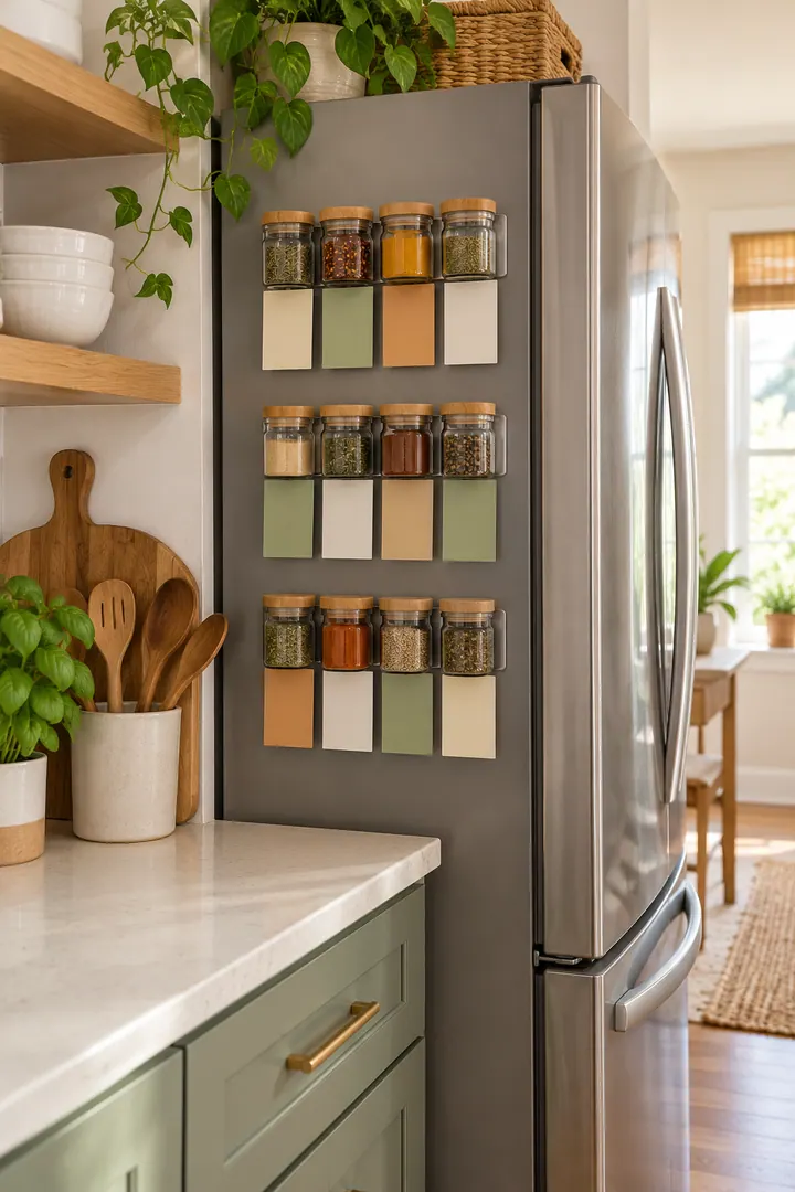 Clean Photo of magnetic spice note strip in Rental refrigerator side showing confirm a magnetic surface.