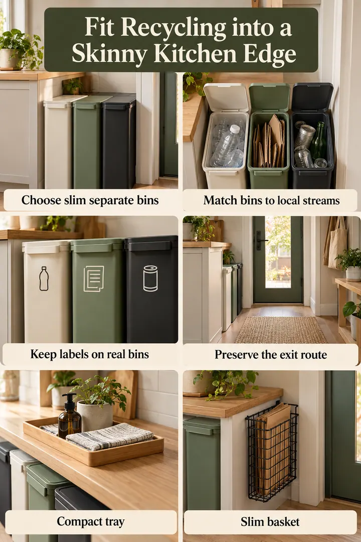 Budget Decor Catalog of narrow recycling station in Kitchen edge showing choose slim separate bins.