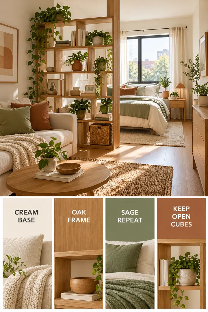 Color Palette Guide of studio divider palette in Studio showing use open sections and repeat room colors through both zones.